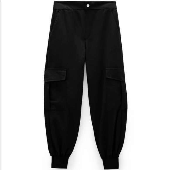 Zara Pants - ZARA Black High Waist Cargo Jogger Pants